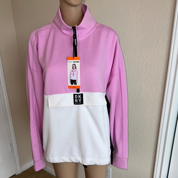 Dkny Sweaters - NWT DKNY Pink and White Half-Zip Top Size XXL